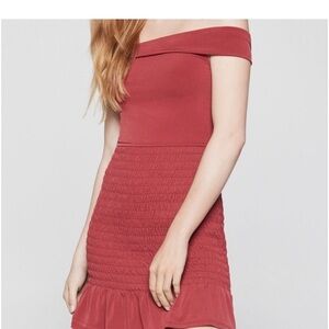 BCBGeneration Mini Dress Smocked Ruffle Hem Off The Shoulder Rust Size Large